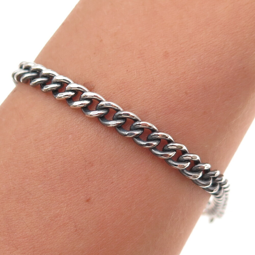 925 Sterling Silver Vintage Cuban Link Oxidized Bracelet 7.75"